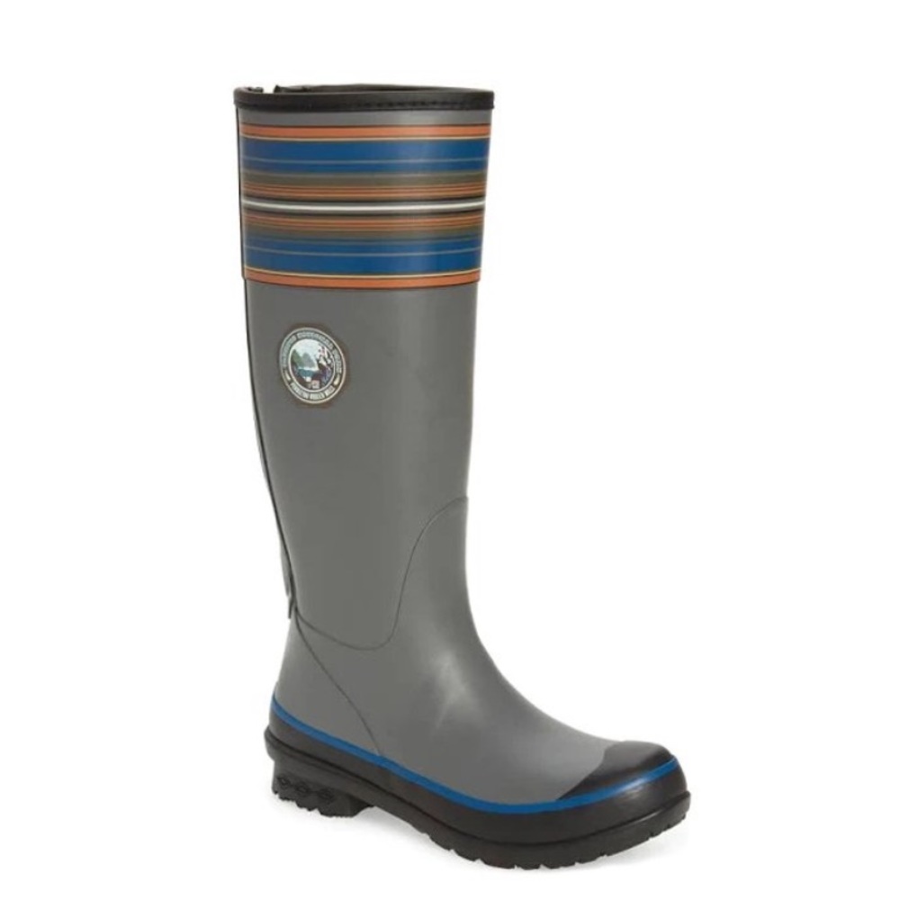 Pendleton Smoke Gray & Blue Stripes Olympic National Park Tall Rain Boots READ